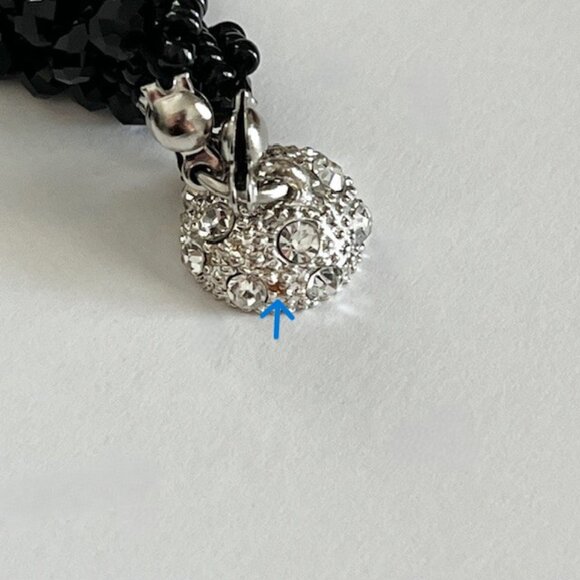 Beaded Bracelet Black Multistrand Rhinestone Magnetic Closure Siver Tone Formal - Picture 6 of 7